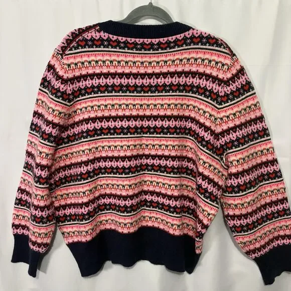 J Crew Women’s Fair Isle Winter Sweater Pink Blue Heart Nordic Sz 2X Wool Blend - Picture 9 of 9